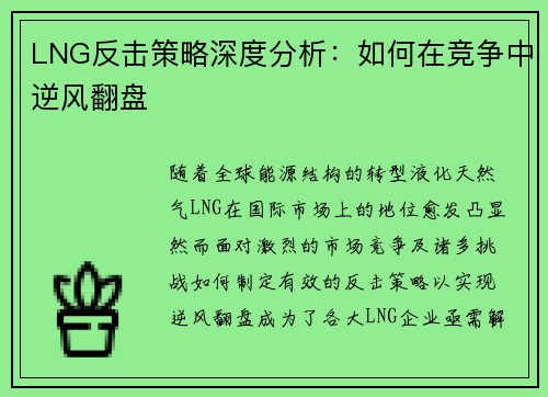 LNG反击策略深度分析：如何在竞争中逆风翻盘